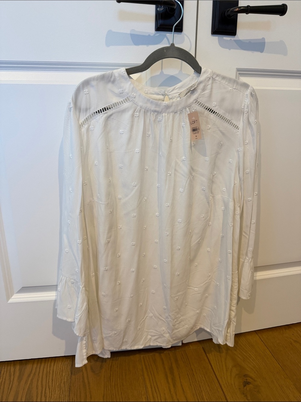 LOFT White Embroidered Long-Sleeve Peasant Blouse